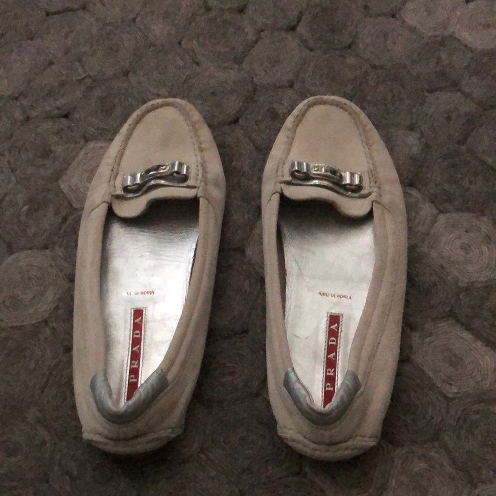 Prada cream and silver moccasin flats 9.5 gently used.